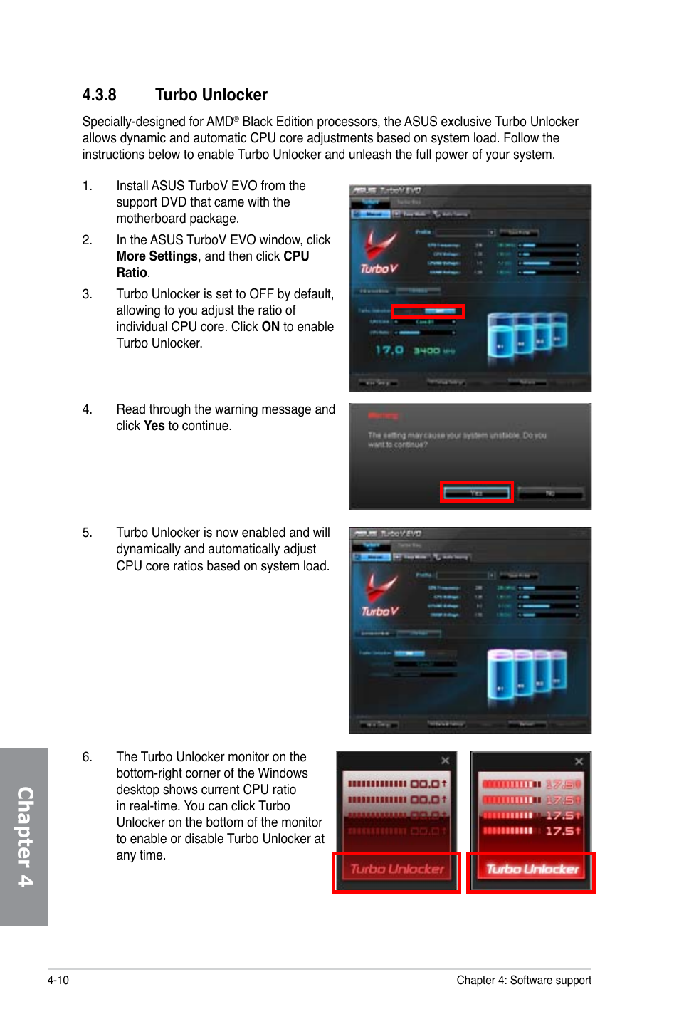 8 turbo unlocker, Turbo unlocker -10, Chapter 4 | Asus M5A88-M User Manual | Page 98 / 116