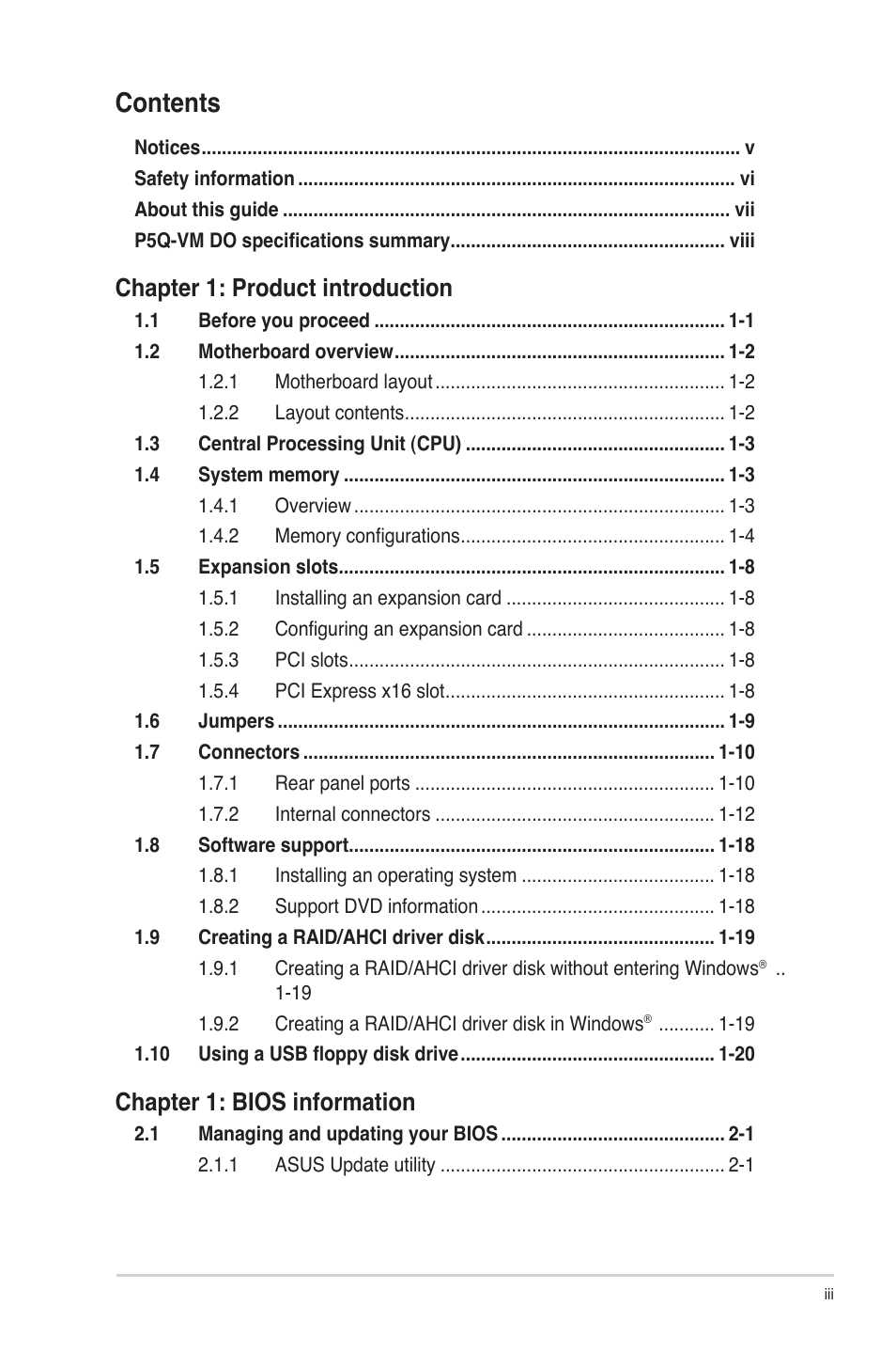 Asus P5Q-VM DO User Manual | Page 3 / 48