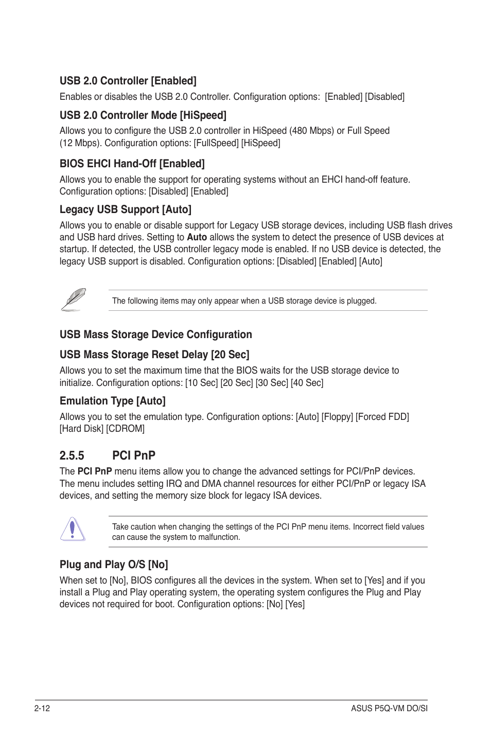 5 pci pnp, Pci pnp -12 | Asus P5Q-VM DO User Manual | Page 42 / 48