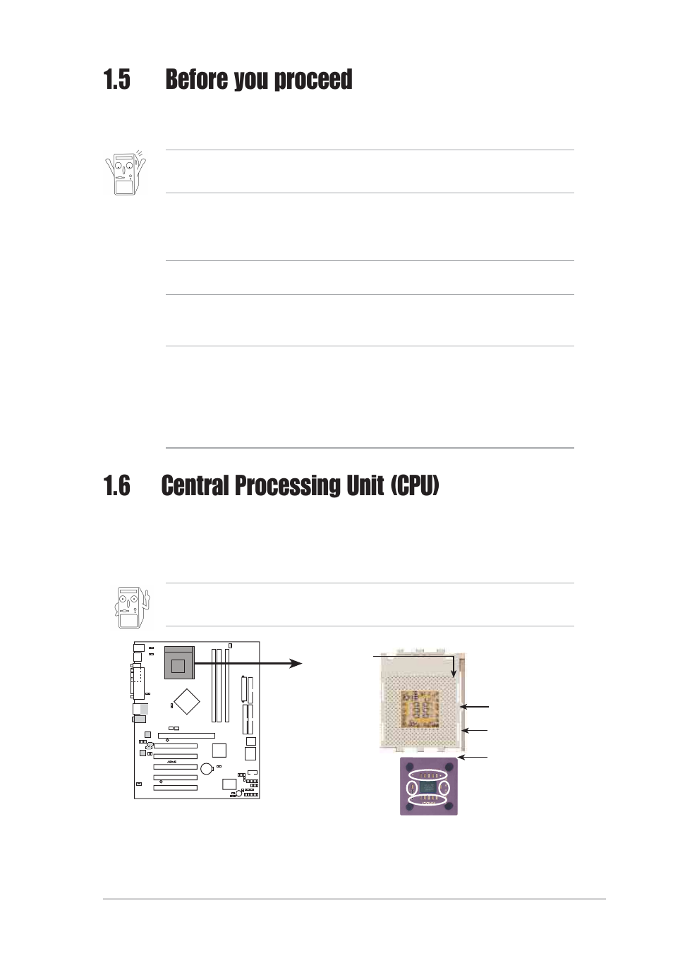 5 before you proceed, 6 central processing unit (cpu) | Asus A7N8X User Manual | Page 17 / 60