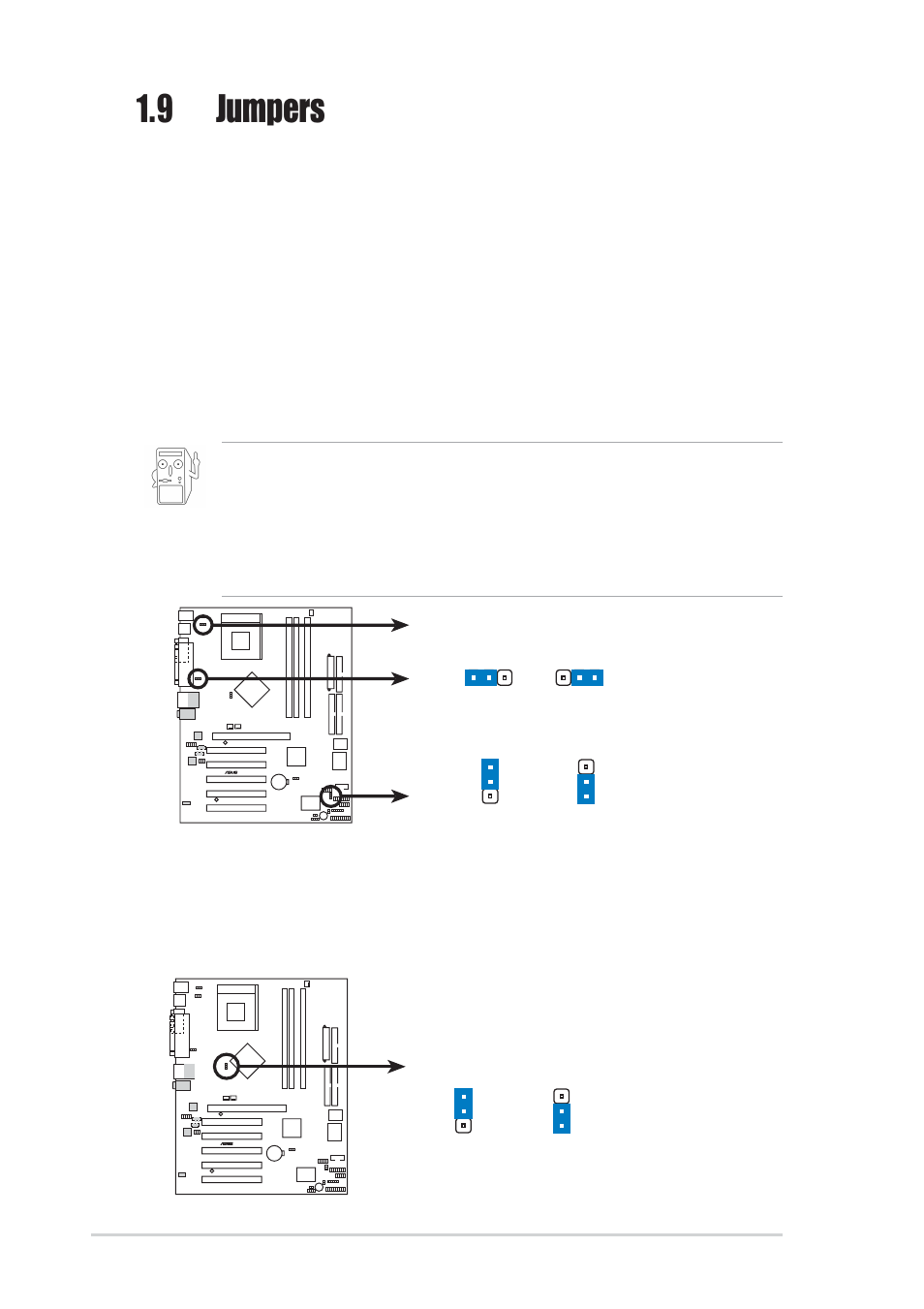 9 jumpers, 10 chapter 1: motherboard information | Asus A7N8X User Manual | Page 20 / 60