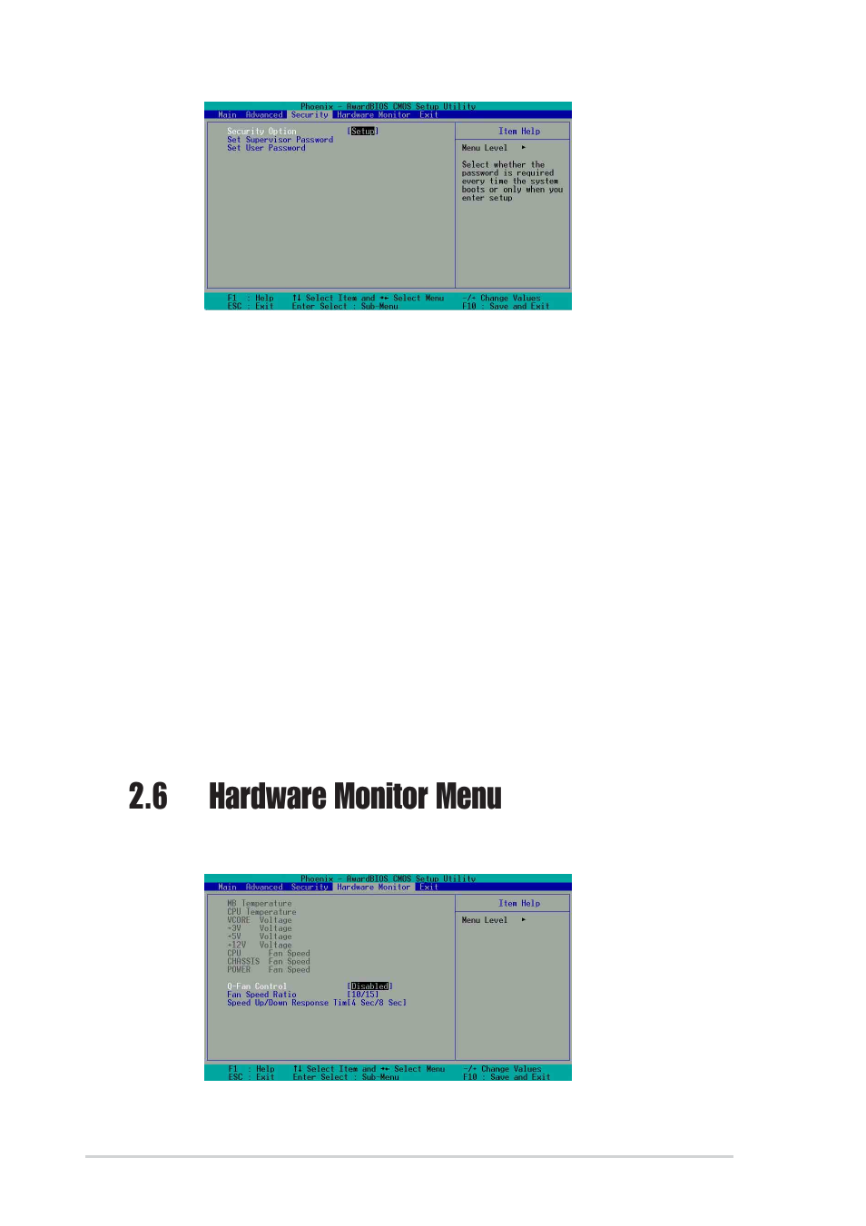 6 hardware monitor menu | Asus A7N8X User Manual | Page 54 / 60