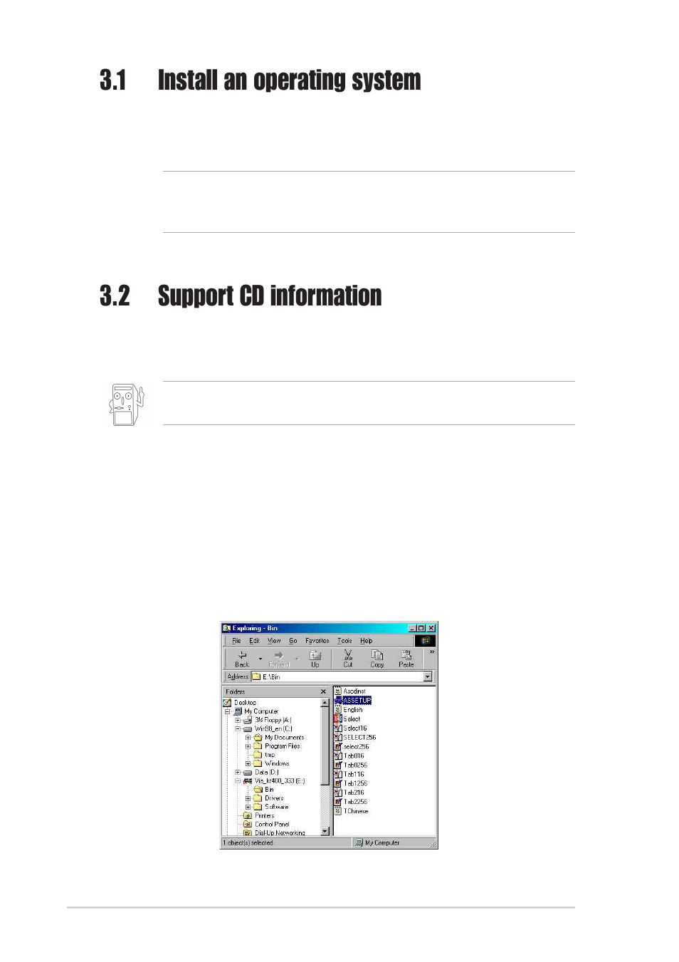 1 install an operating system, 2 support cd information | Asus A7N8X User Manual | Page 58 / 60