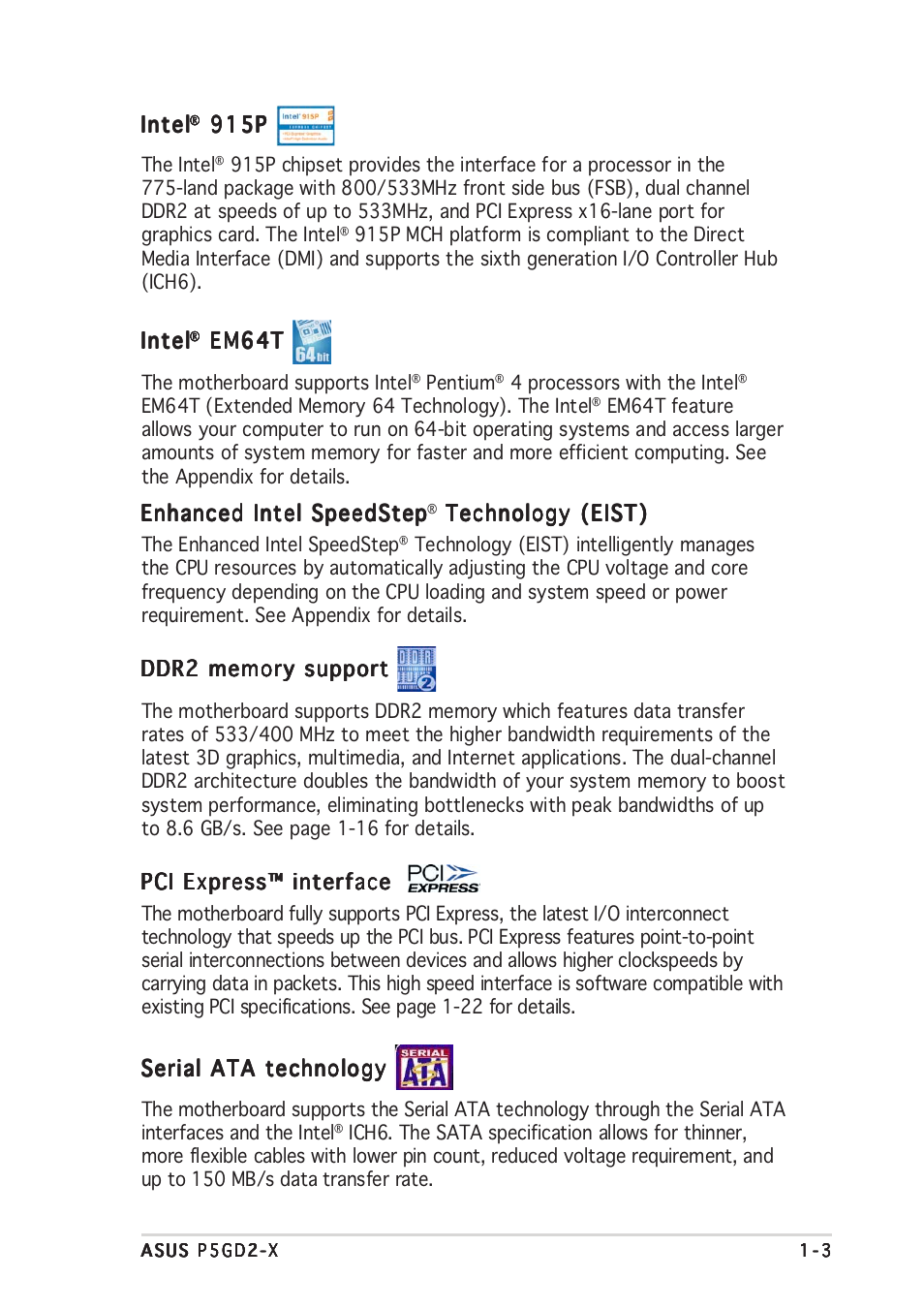 Asus P5GD2-X User Manual | Page 15 / 96