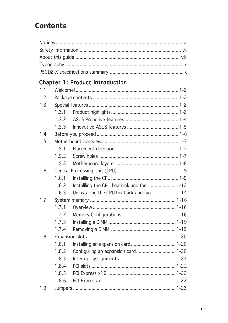 Asus P5GD2-X User Manual | Page 3 / 96