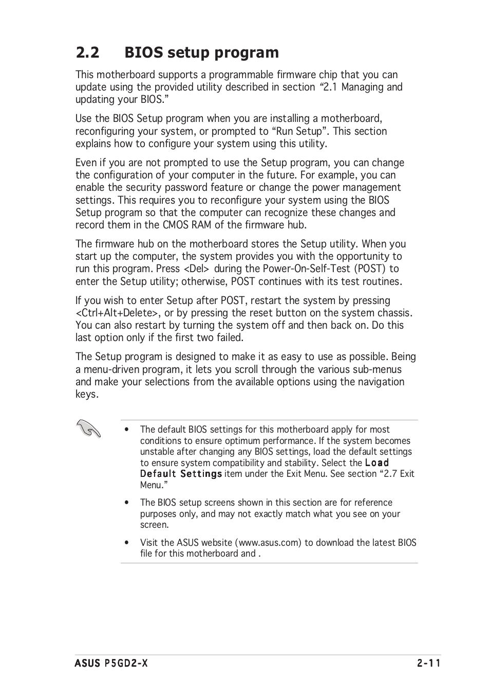 2 bios setup program | Asus P5GD2-X User Manual | Page 57 / 96