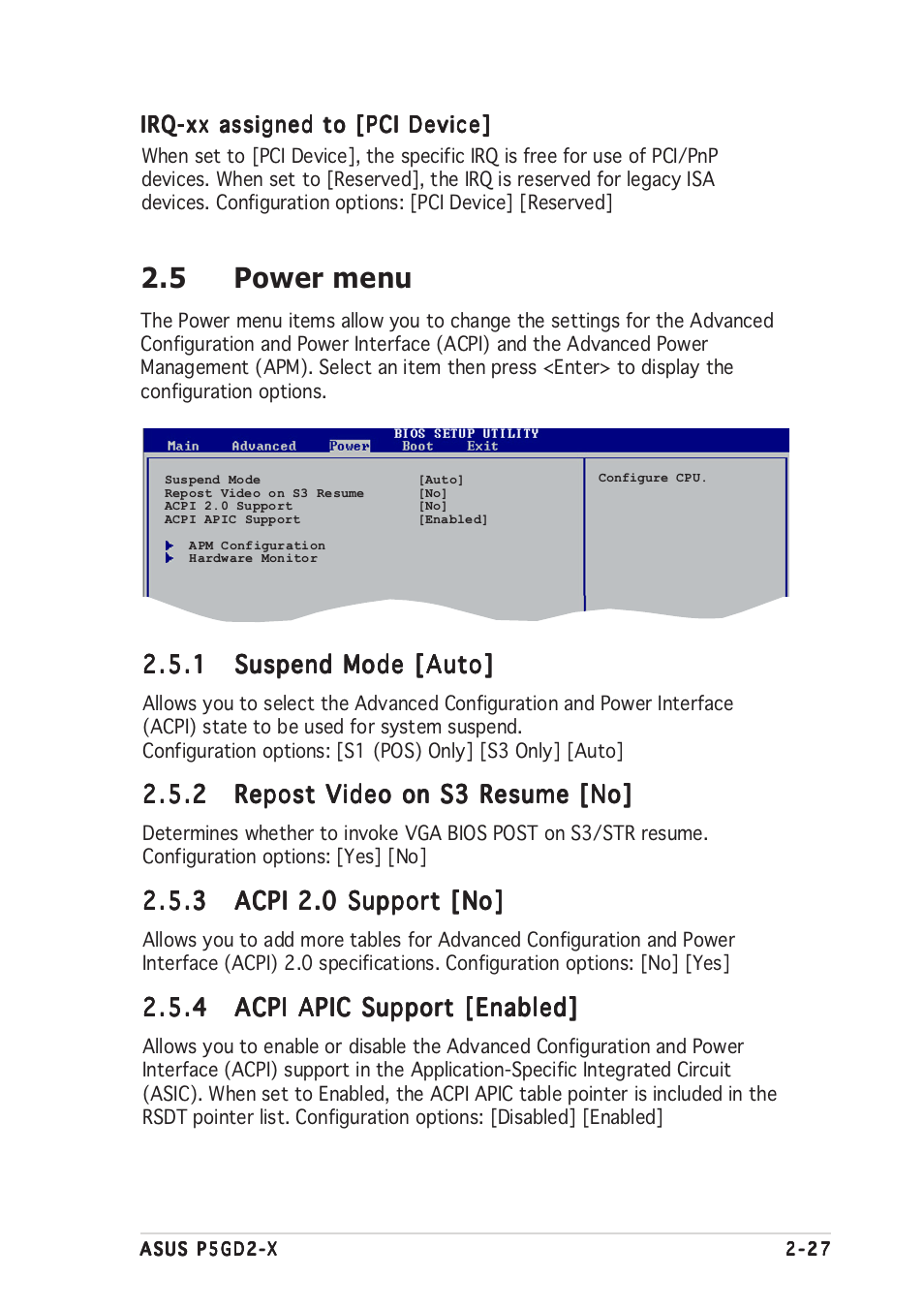 5 power menu | Asus P5GD2-X User Manual | Page 75 / 96