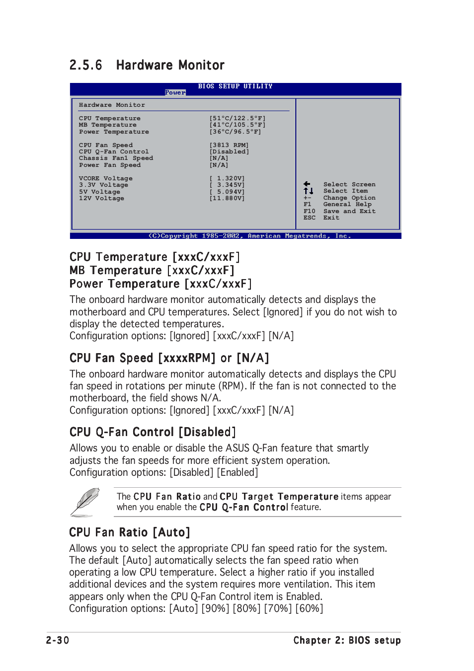 Cpu temperature [xxxc/xxxf, Cpu q-fan control [disabled, Cpu fan ratio [auto | Asus P5GD2-X User Manual | Page 78 / 96