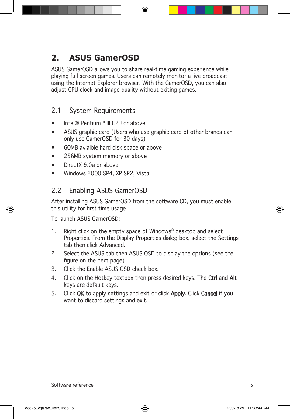 Asus gamerosd, 1 system requirements, 2 enabling asus gamerosd | Asus EN8800 Series User Manual | Page 12 / 66