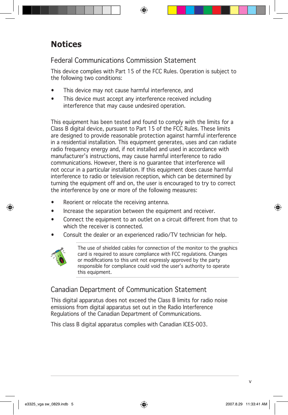 Notices, Federal communications commission statement, Canadian department of communication statement | Asus EN8800 Series User Manual | Page 5 / 66