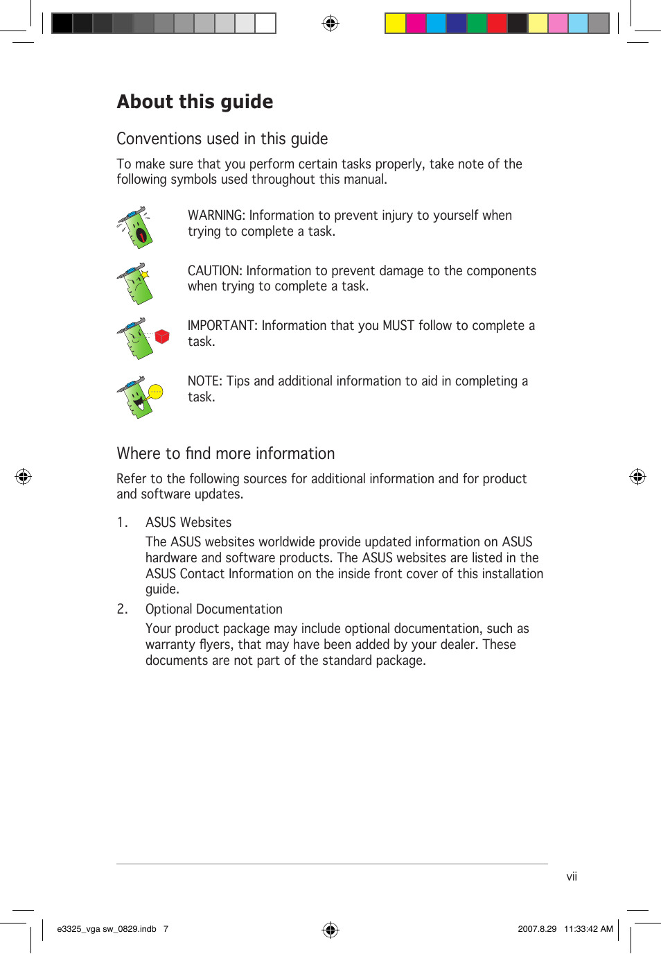 About this guide, Conventions used in this guide, Where to find more information | Asus EN8800 Series User Manual | Page 7 / 66