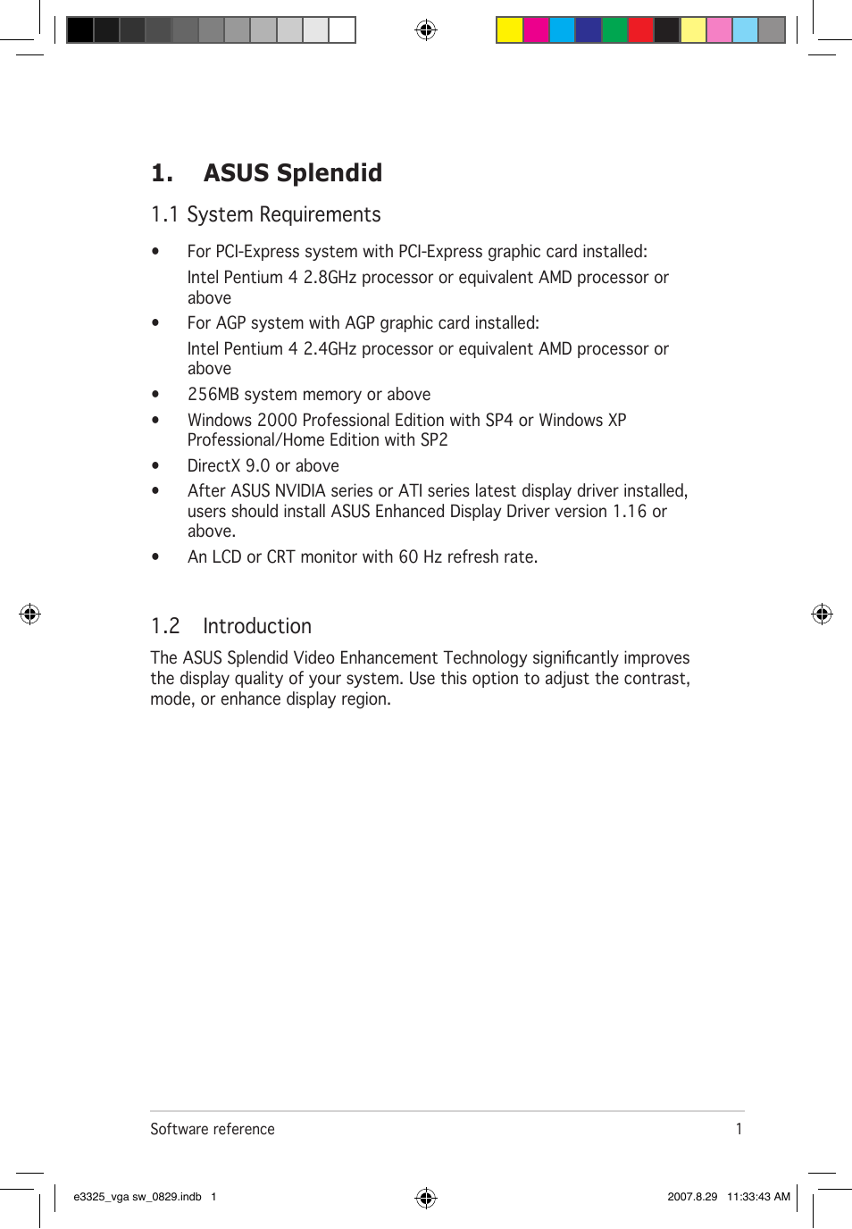 Asus splendid, 1 system requirements, 2 introduction | Asus EN8800 Series User Manual | Page 8 / 66