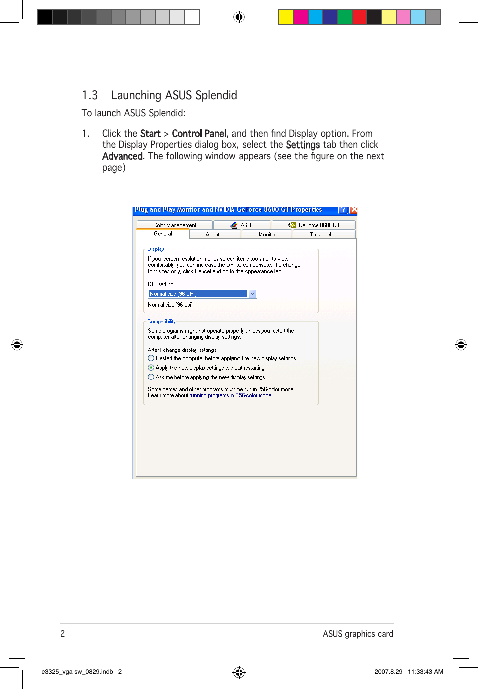 3 launching asus splendid | Asus EN8800 Series User Manual | Page 9 / 66