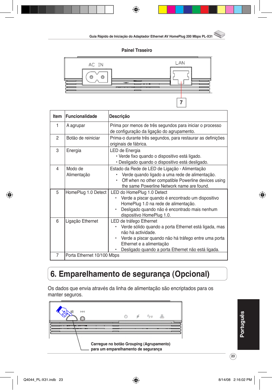 Emparelhamento de segurança (opcional) | Asus PL-X31/PL-X32 User Manual | Page 24 / 102