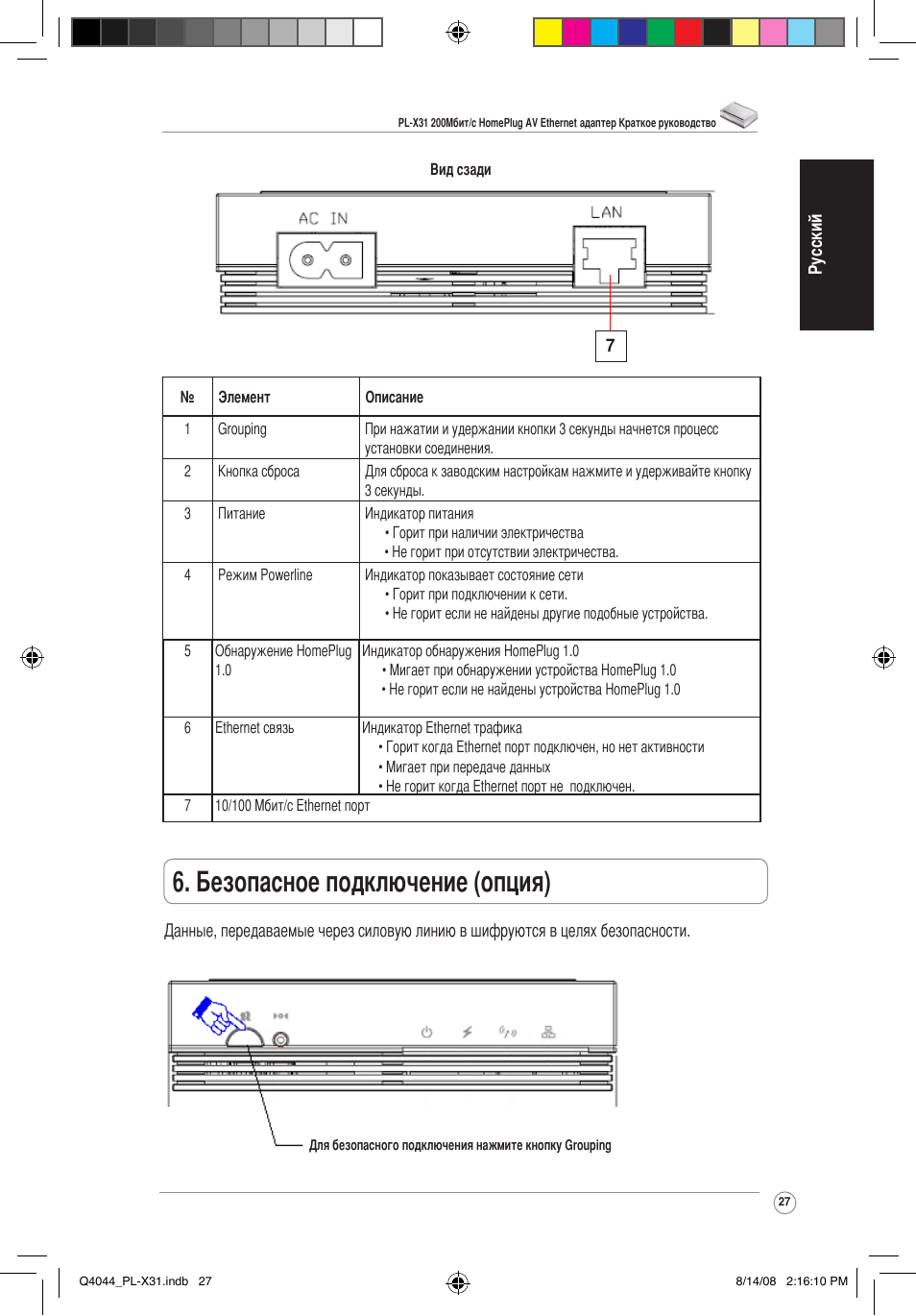 Безопасное подключение (опция) | Asus PL-X31/PL-X32 User Manual | Page 28 / 102