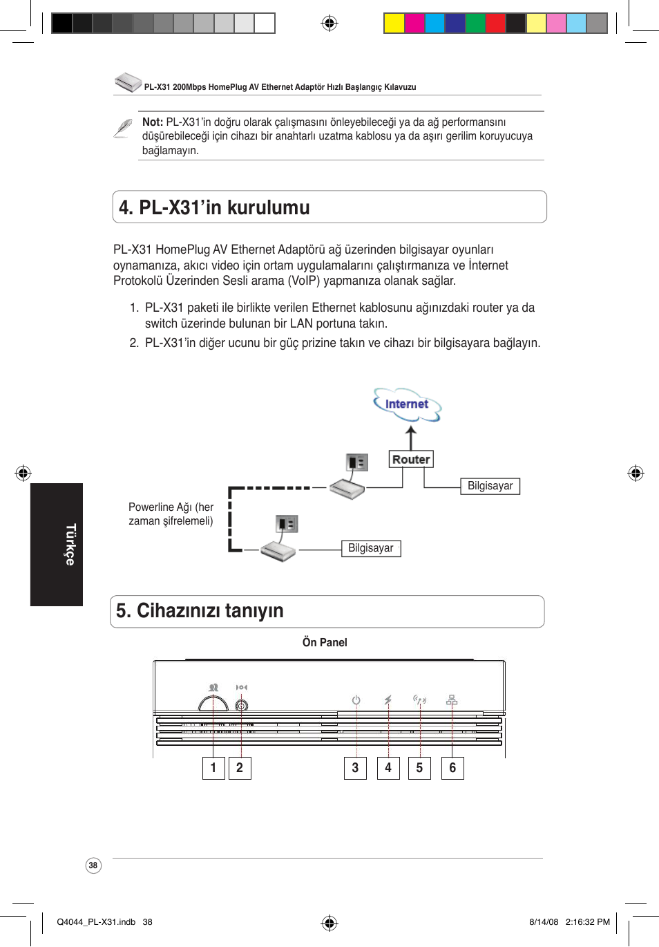 Cihazınızı tanıyın, Pl-x31’in kurulumu | Asus PL-X31/PL-X32 User Manual | Page 39 / 102