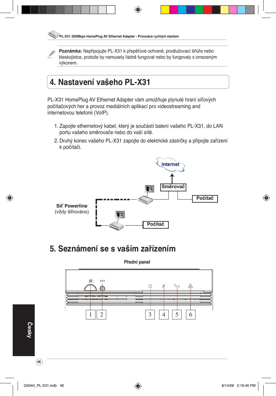 Seznámení se s vaším zařízením, Nastavení vašeho pl-x31 | Asus PL-X31/PL-X32 User Manual | Page 47 / 102