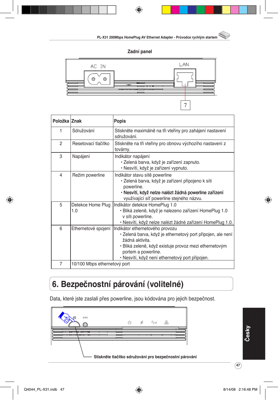 Bezpečnostní párování (volitelné) | Asus PL-X31/PL-X32 User Manual | Page 48 / 102