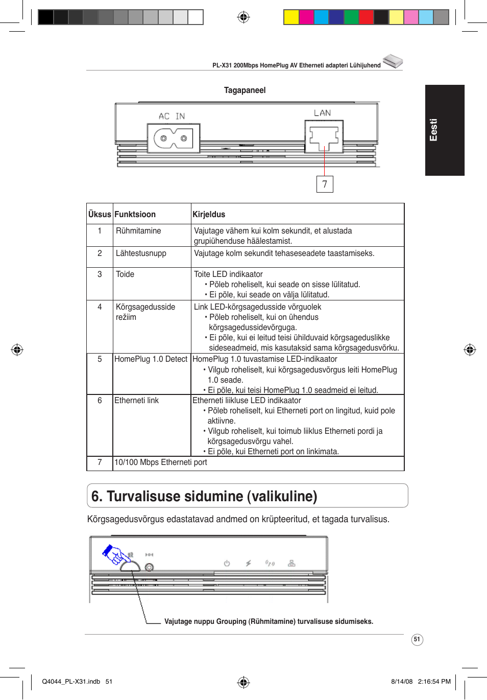 Turvalisuse sidumine (valikuline) | Asus PL-X31/PL-X32 User Manual | Page 52 / 102