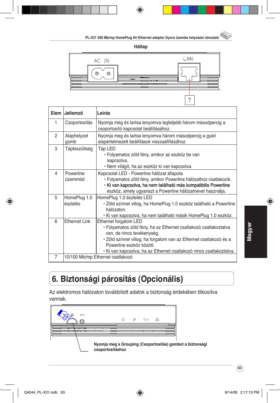 Biztonsági párosítás (opcionális) | Asus PL-X31/PL-X32 User Manual | Page 64 / 102