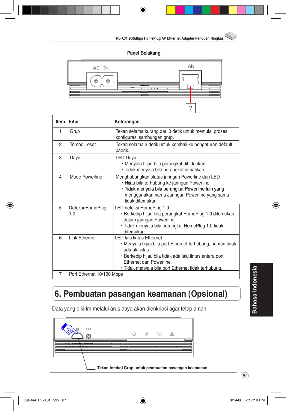 Pembuatan pasangan keamanan (opsional) | Asus PL-X31/PL-X32 User Manual | Page 68 / 102