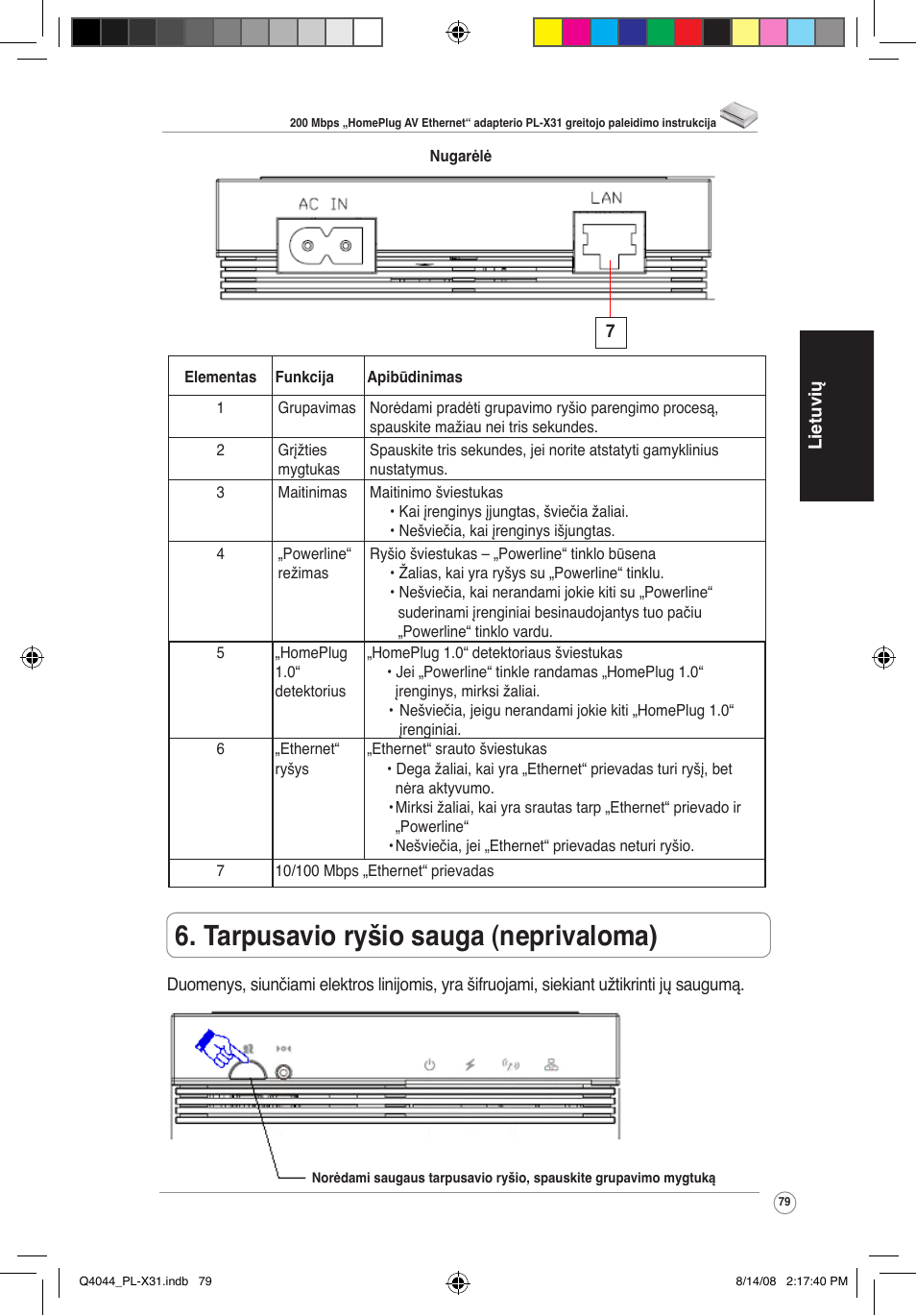 Tarpusavio ryšio sauga (neprivaloma) | Asus PL-X31/PL-X32 User Manual | Page 80 / 102