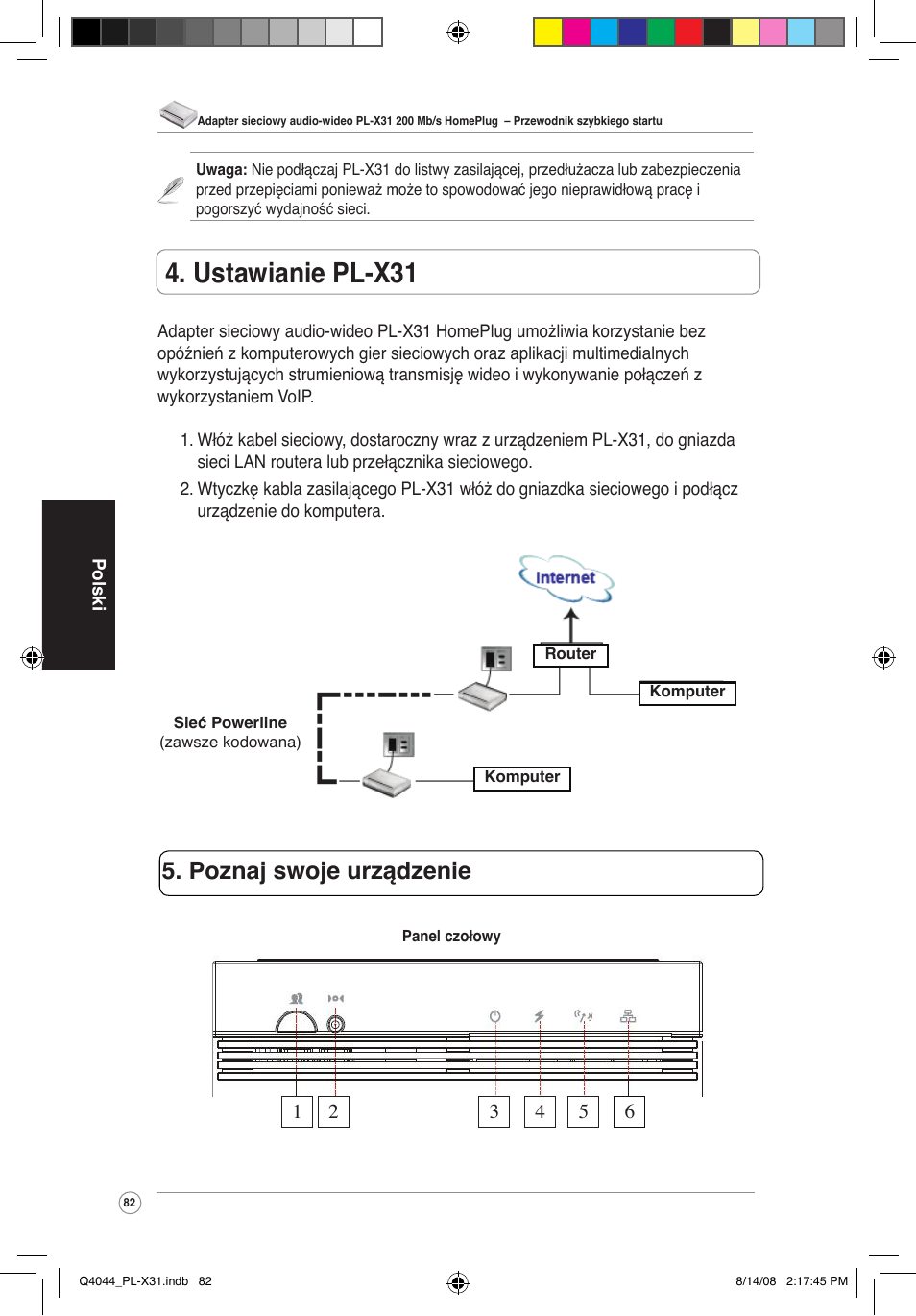 Ustawianie pl-x31, Poznaj swoje urządzenie | Asus PL-X31/PL-X32 User Manual | Page 83 / 102