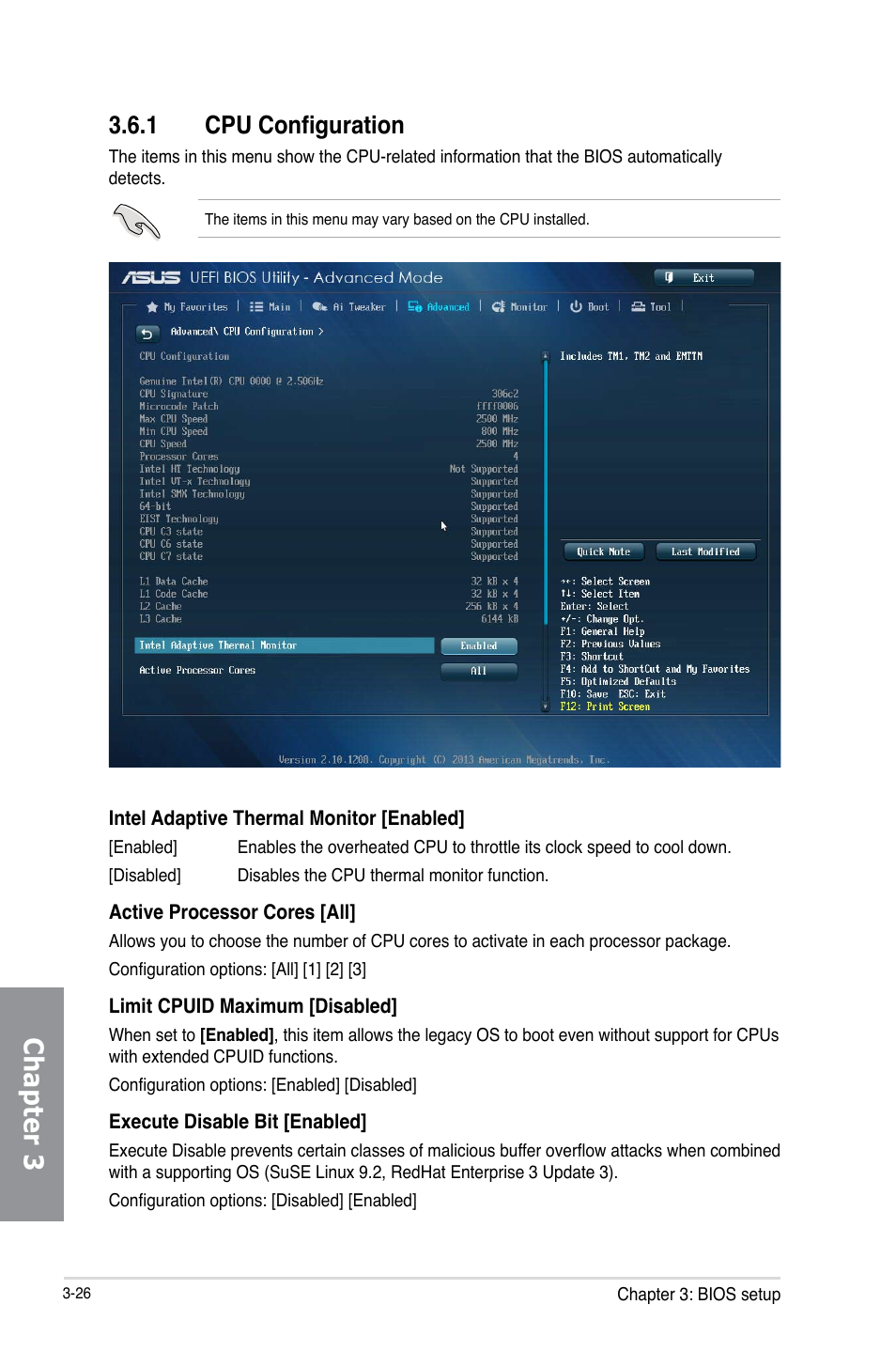 1 cpu configuration, Cpu configuration -26, Chapter 3 | Asus Z87-DELUXE User Manual | Page 102 / 162