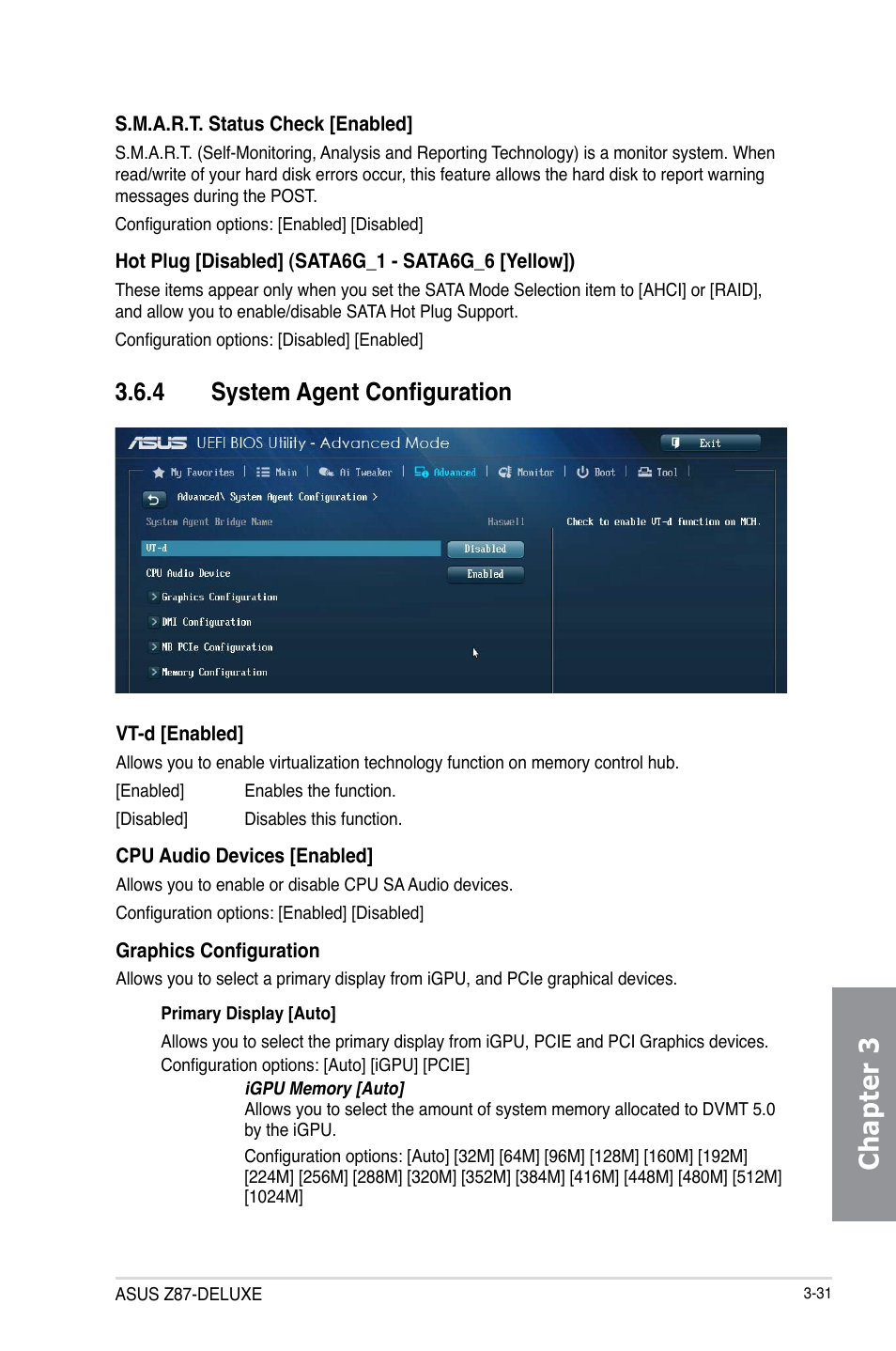 4 system agent configuration, System agent configuration -31, Chapter 3 | Asus Z87-DELUXE User Manual | Page 107 / 162