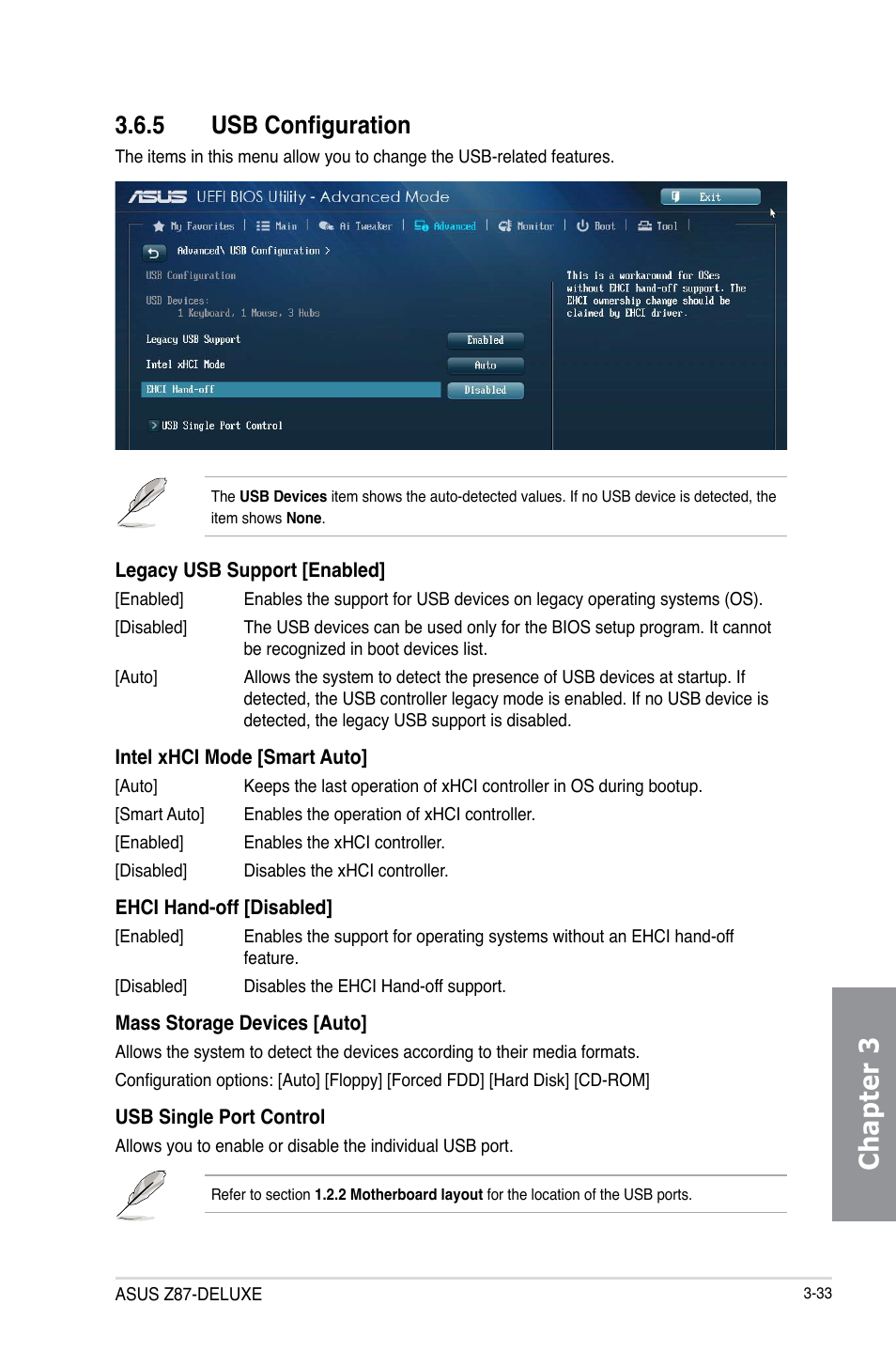 5 usb configuration, Usb configuration -33, Chapter 3 | Asus Z87-DELUXE User Manual | Page 109 / 162