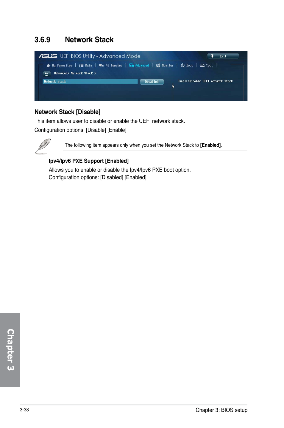 9 network stack, Network stack -38, Chapter 3 | Asus Z87-DELUXE User Manual | Page 114 / 162