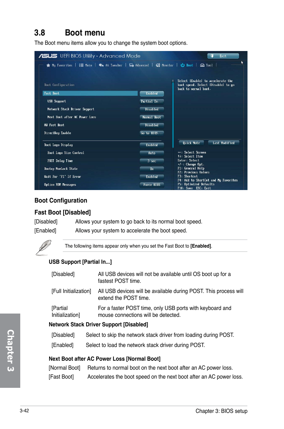 8 boot menu, Boot menu -42, Chapter 3 3.8 boot menu | Asus Z87-DELUXE User Manual | Page 118 / 162