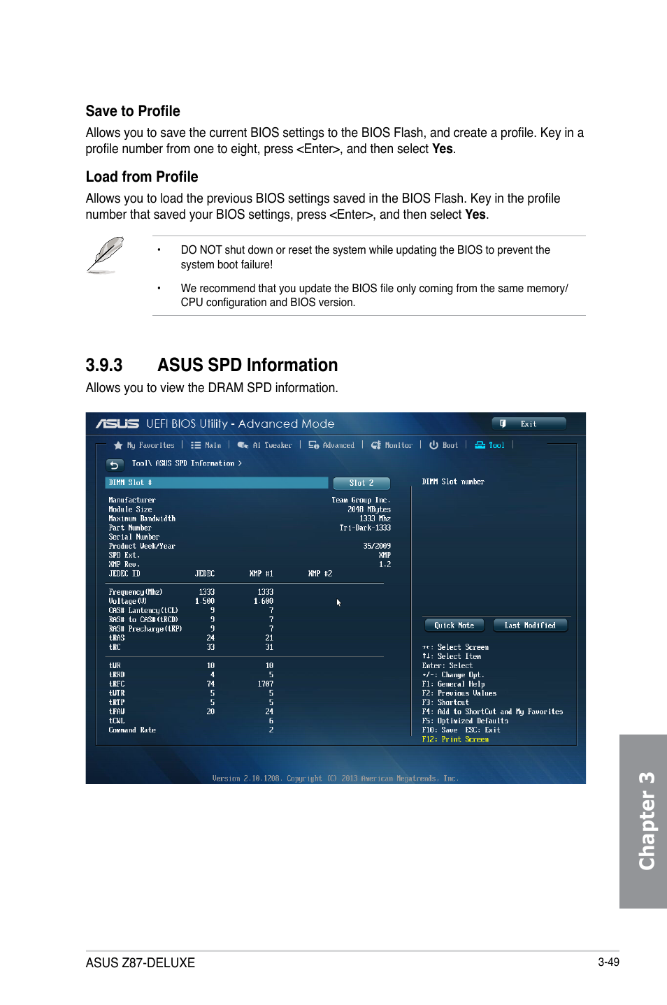 3 asus spd information, Asus spd information -49, Chapter 3 | Asus Z87-DELUXE User Manual | Page 125 / 162