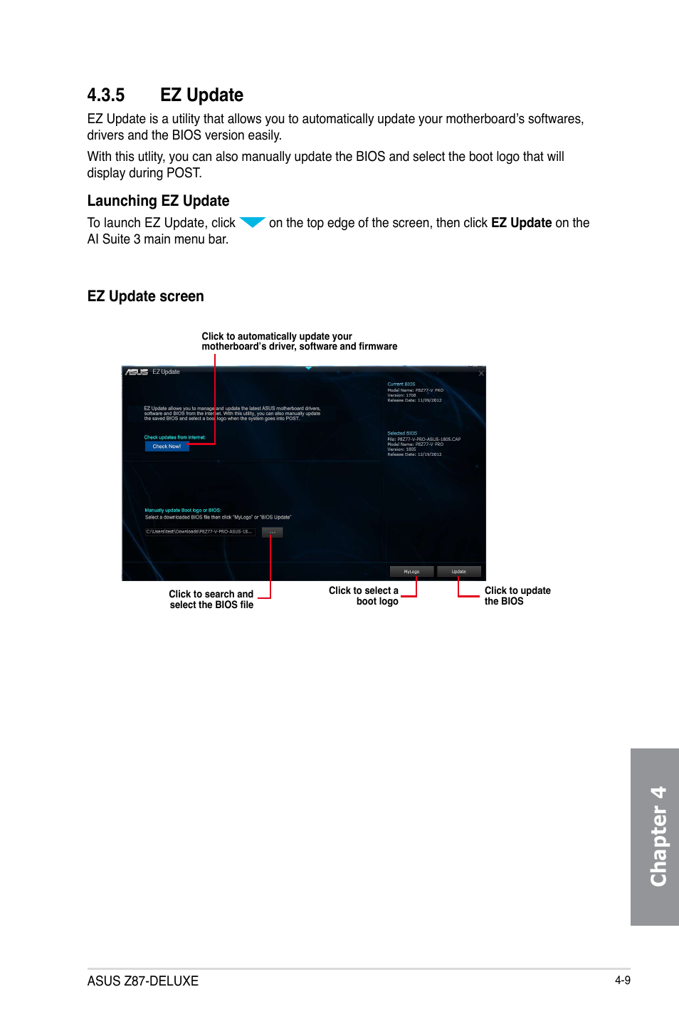 5 ez update, Ez update -9, Chapter 4 | Asus Z87-DELUXE User Manual | Page 141 / 162