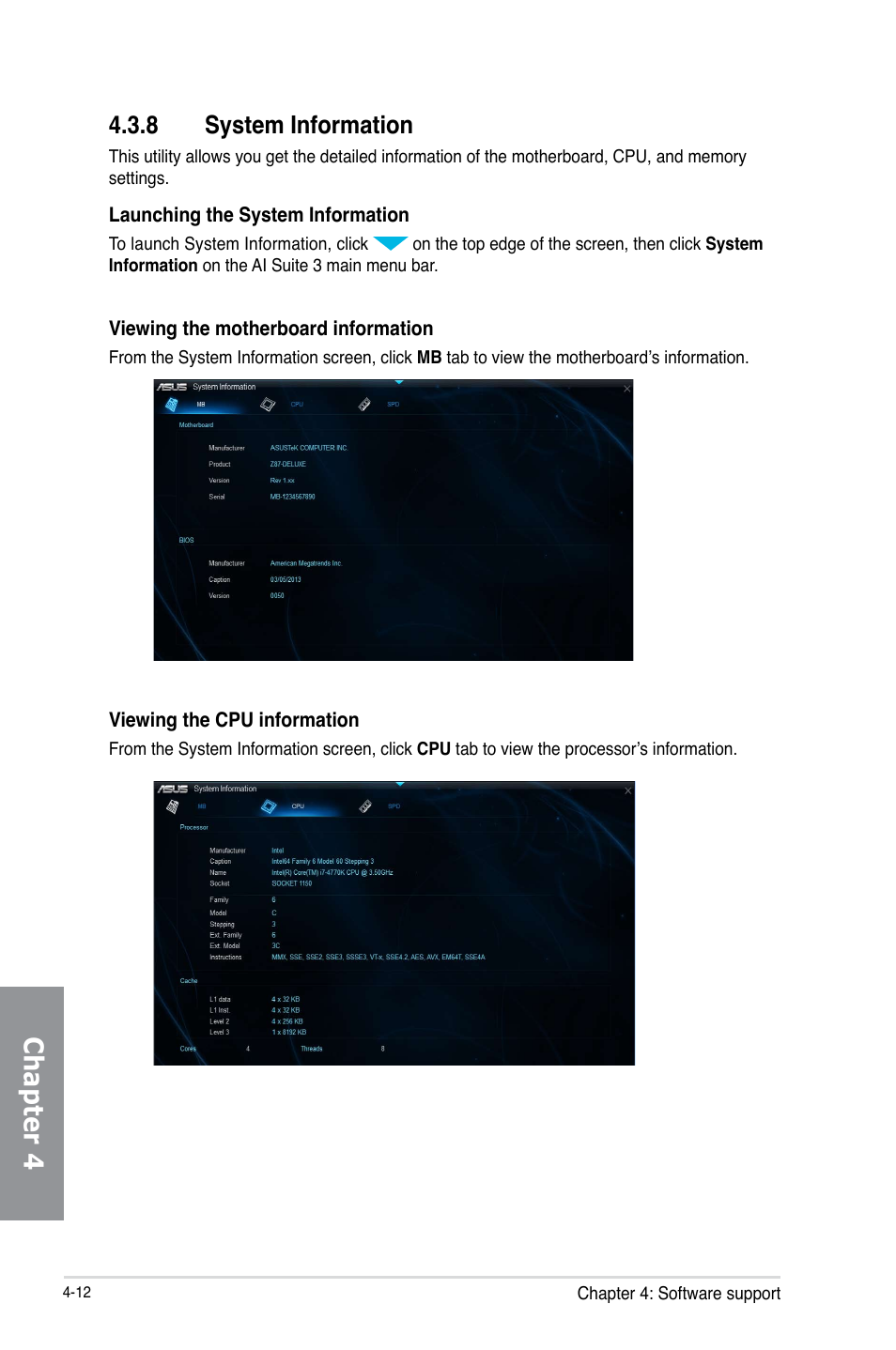 8 system information, System information -12, Chapter 4 | Asus Z87-DELUXE User Manual | Page 144 / 162