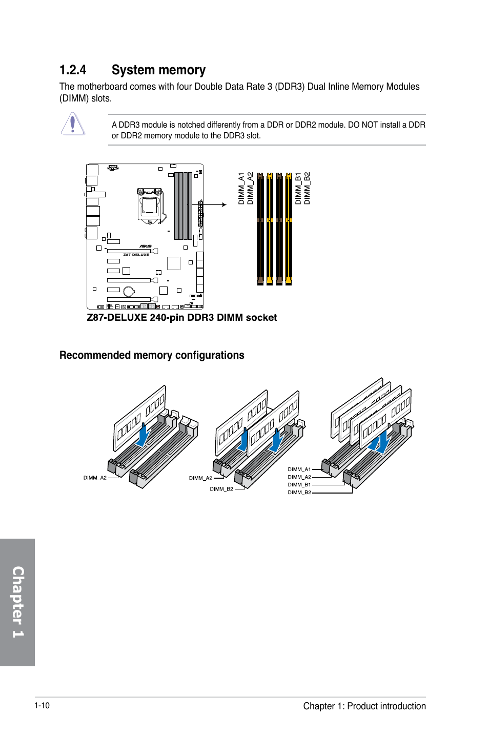 4 system memory, System memory -10, Chapter 1 | Asus Z87-DELUXE User Manual | Page 26 / 162