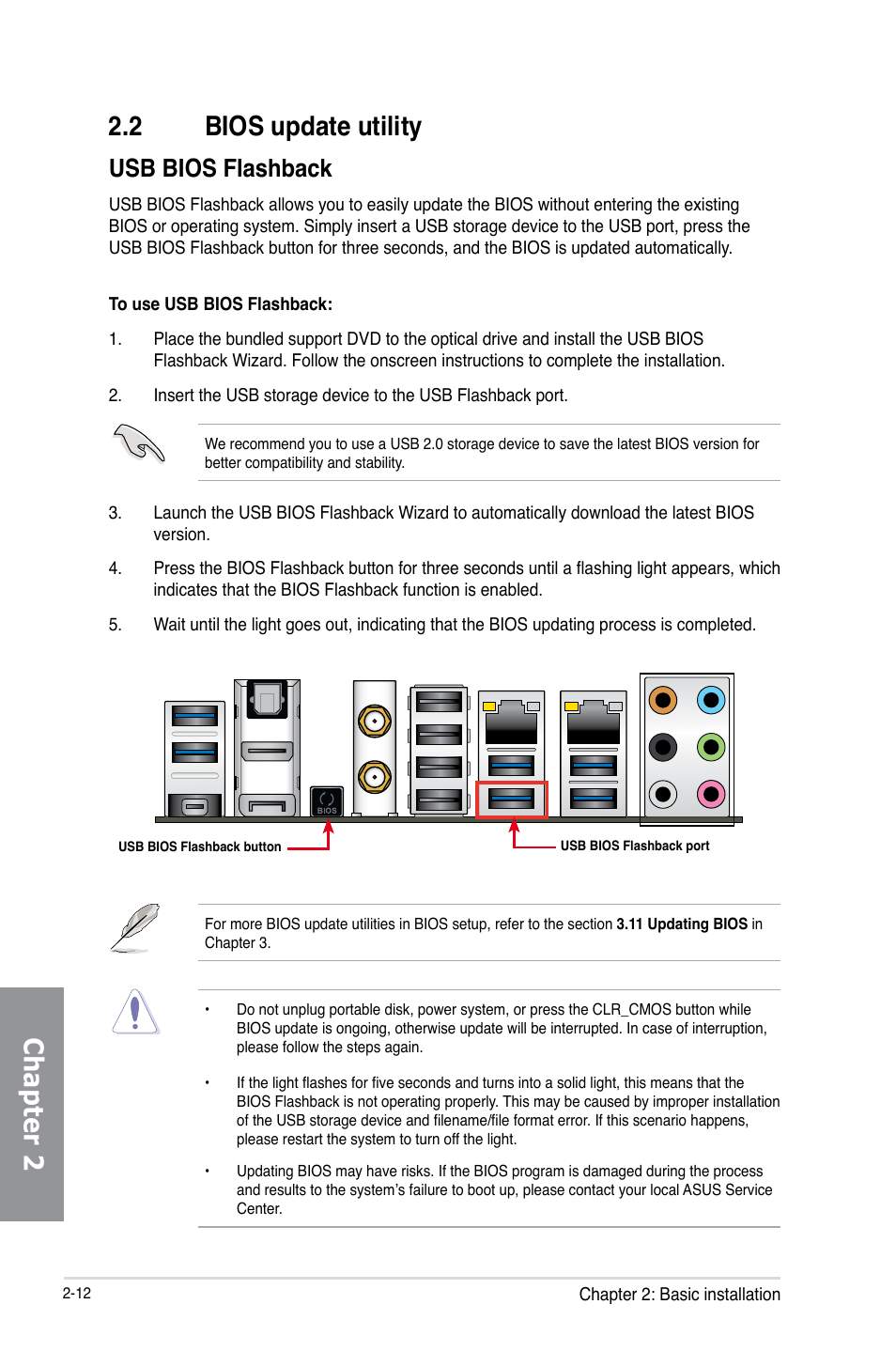 2 bios update utility, Bios update utility -12, Chapter 2 | Usb bios flashback | Asus Z87-DELUXE User Manual | Page 70 / 162