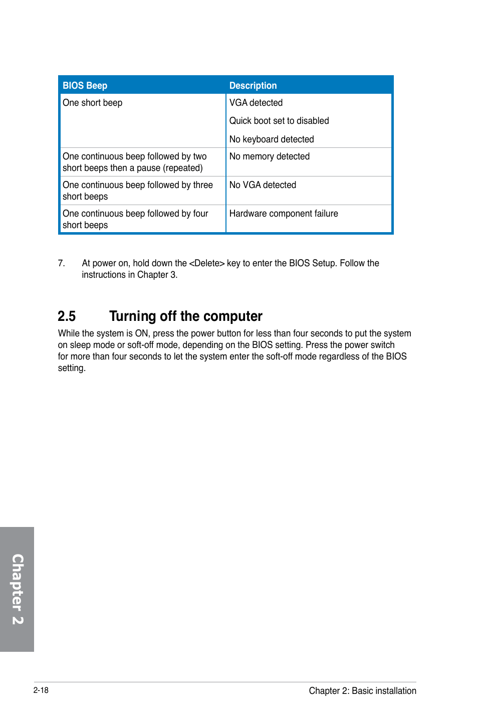 5 turning off the computer, Turning off the computer -18, Chapter 2 | Asus Z87-DELUXE User Manual | Page 76 / 162