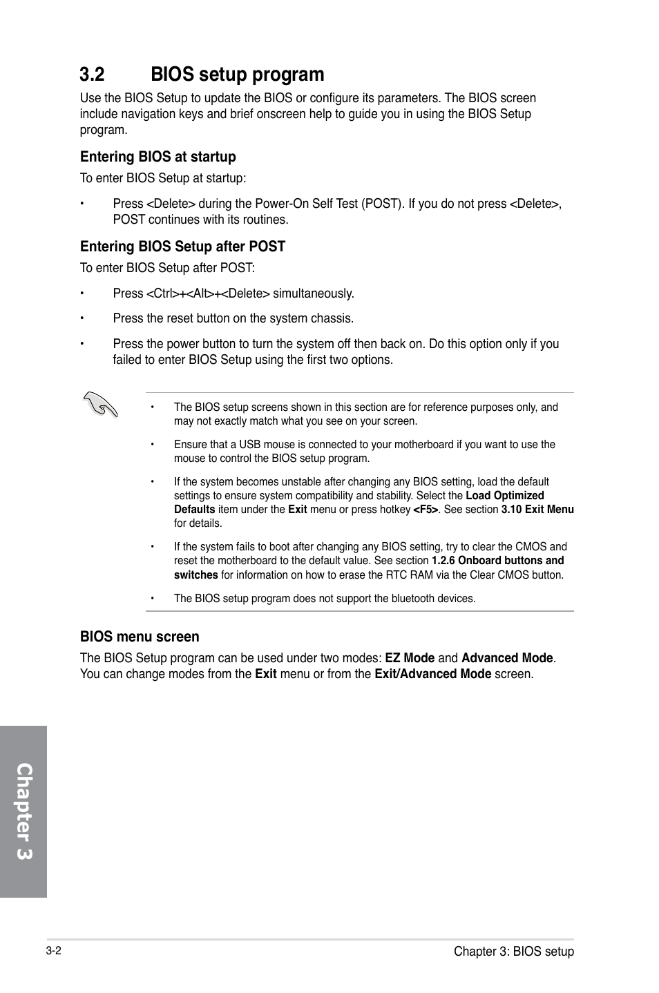 2 bios setup program, Bios setup program -2, Chapter 3 | Asus Z87-DELUXE User Manual | Page 78 / 162