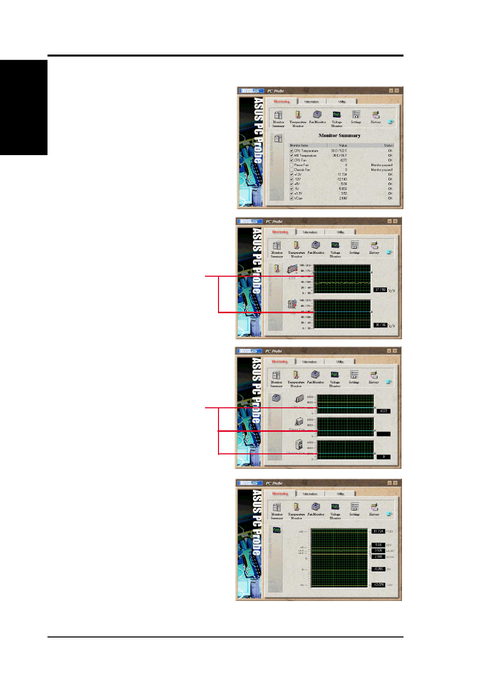 Software reference, 2 using asus pc probe, Monitoring | Asus TUSI-M User Manual | Page 76 / 96