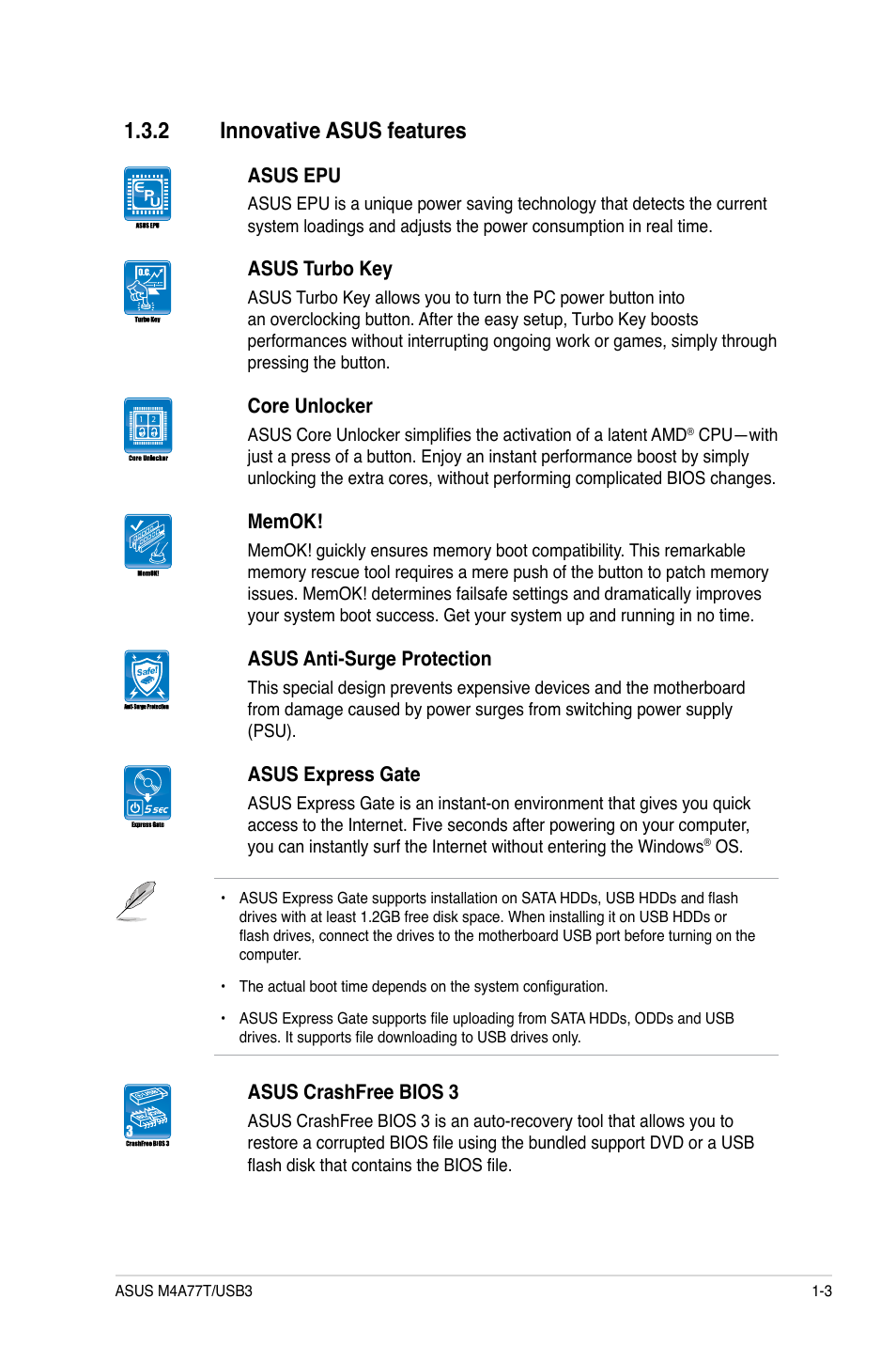 2 innovative asus features, Innovative asus features -3 | Asus M4A77T/USB3 User Manual | Page 13 / 62