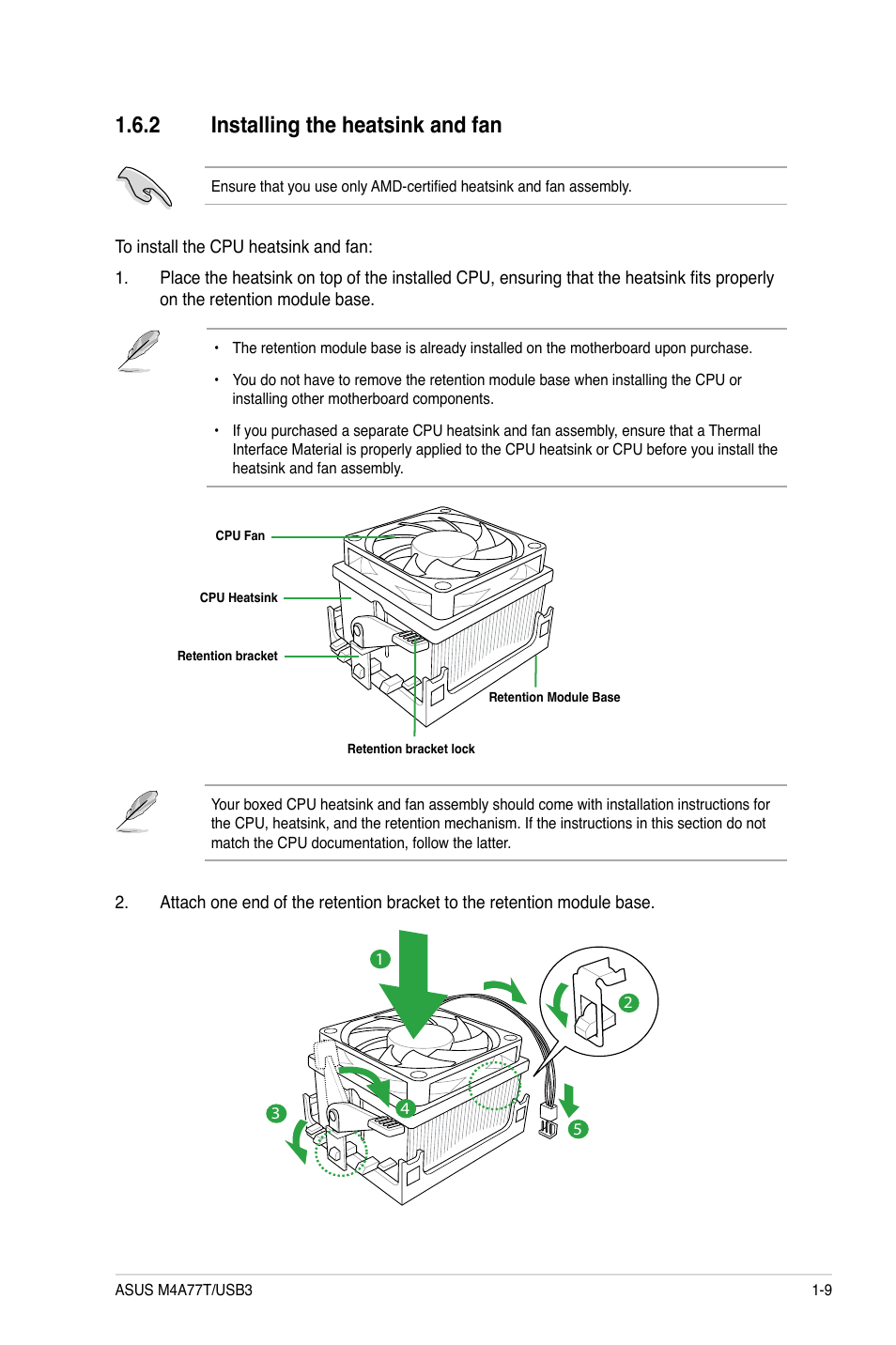 2 installing the heatsink and fan, Installing the heatsink and fan -9 | Asus M4A77T/USB3 User Manual | Page 19 / 62