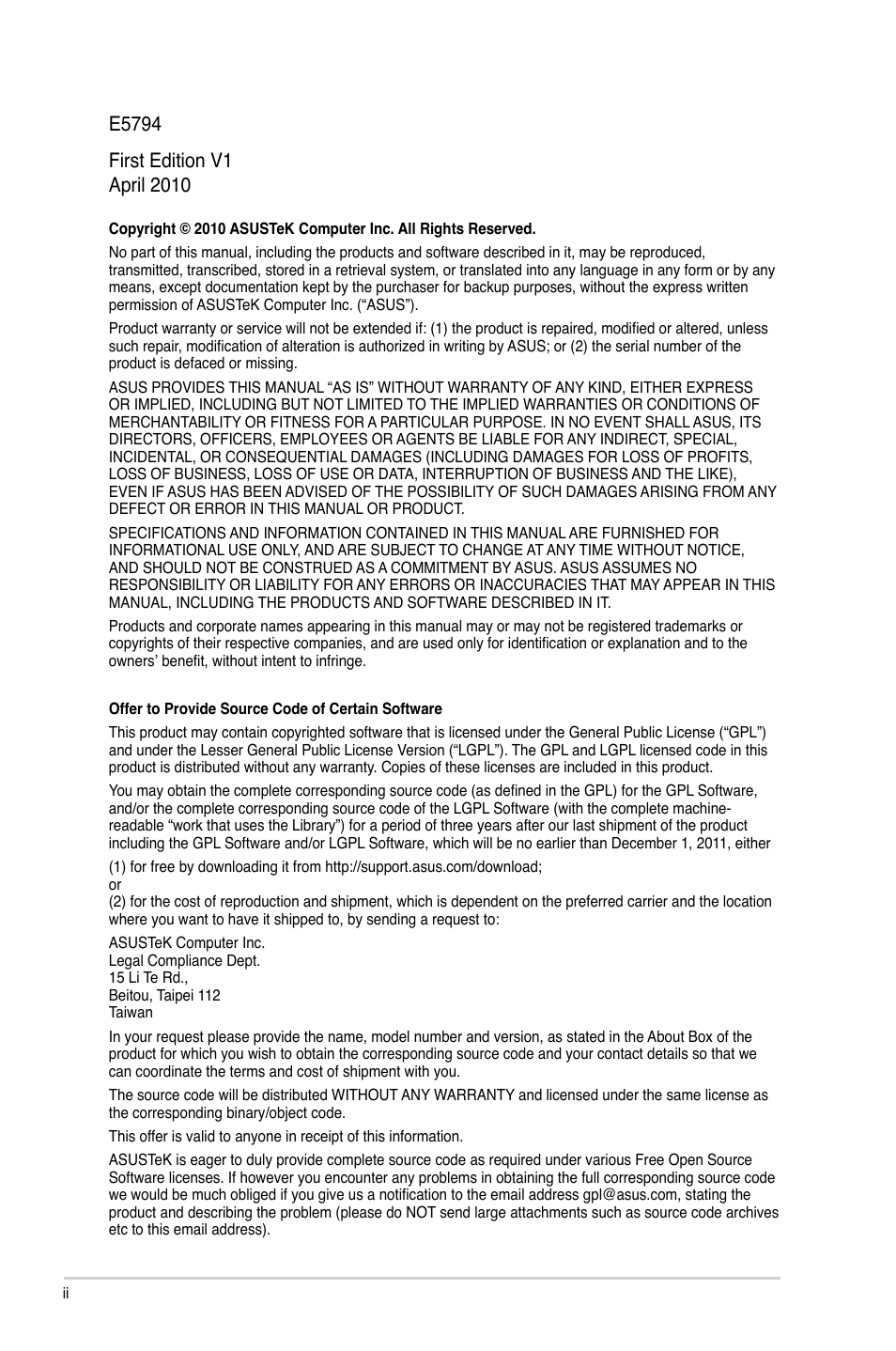 Asus M4A77T/USB3 User Manual | Page 2 / 62
