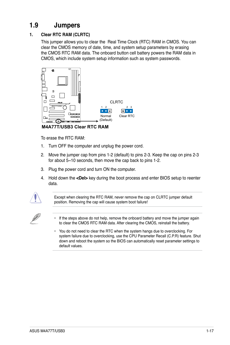 9 jumpers, Jumpers -17 | Asus M4A77T/USB3 User Manual | Page 27 / 62