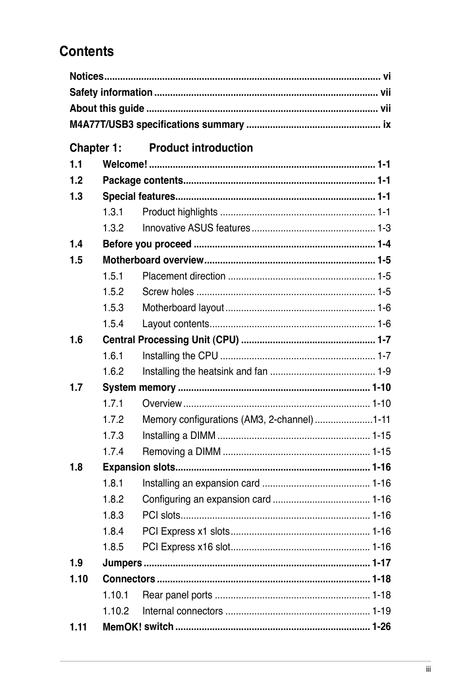 Asus M4A77T/USB3 User Manual | Page 3 / 62