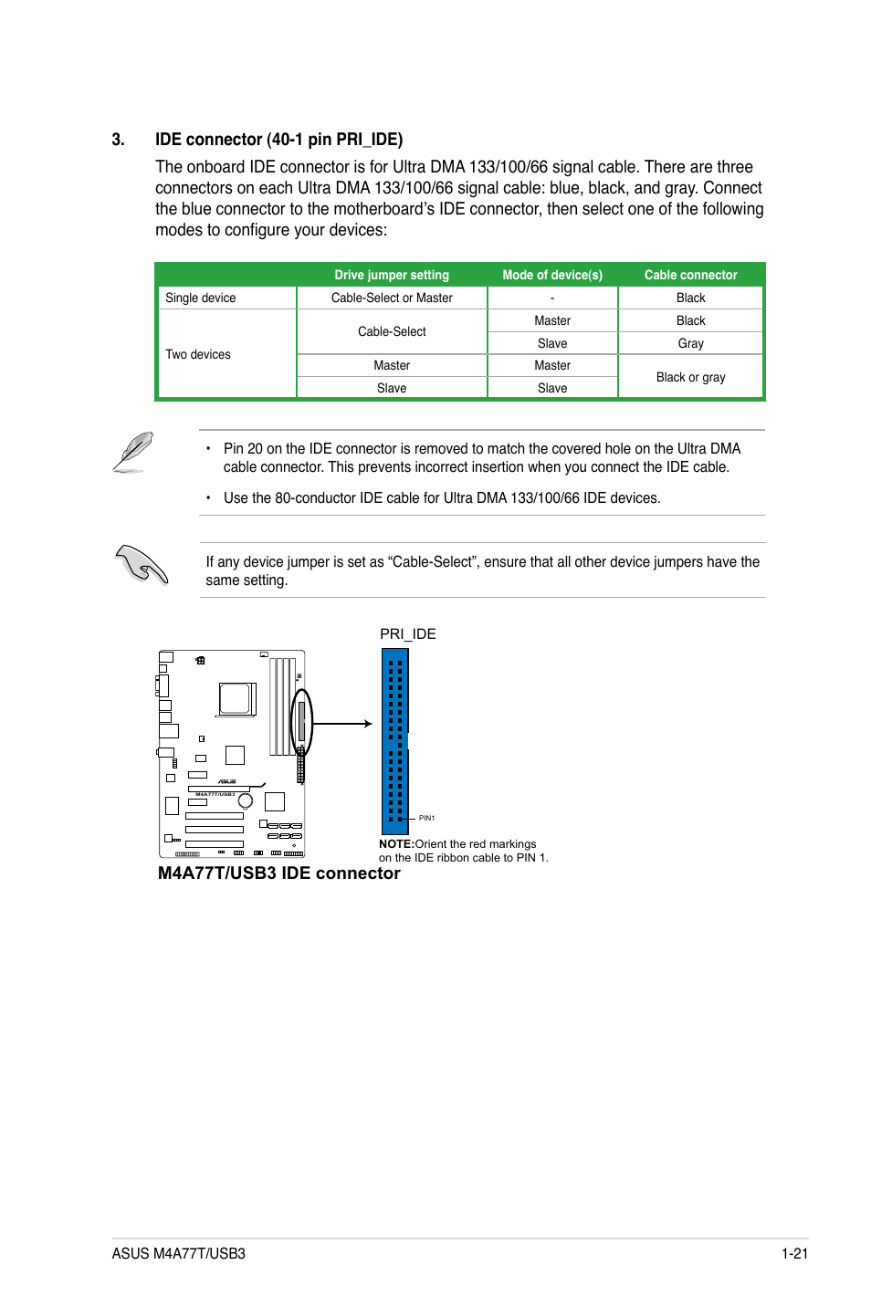 M4a77t/usb3 ide connector | Asus M4A77T/USB3 User Manual | Page 31 / 62