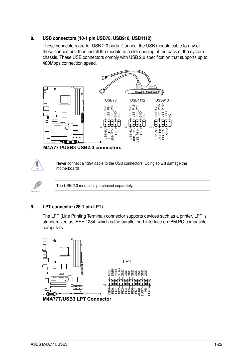 M4a77t/usb3 lpt connector lpt | Asus M4A77T/USB3 User Manual | Page 35 / 62