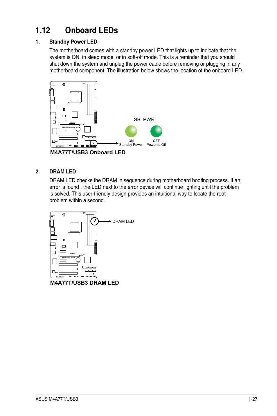 12 onboard leds, 12 onboard leds -27 | Asus M4A77T/USB3 User Manual | Page 37 / 62