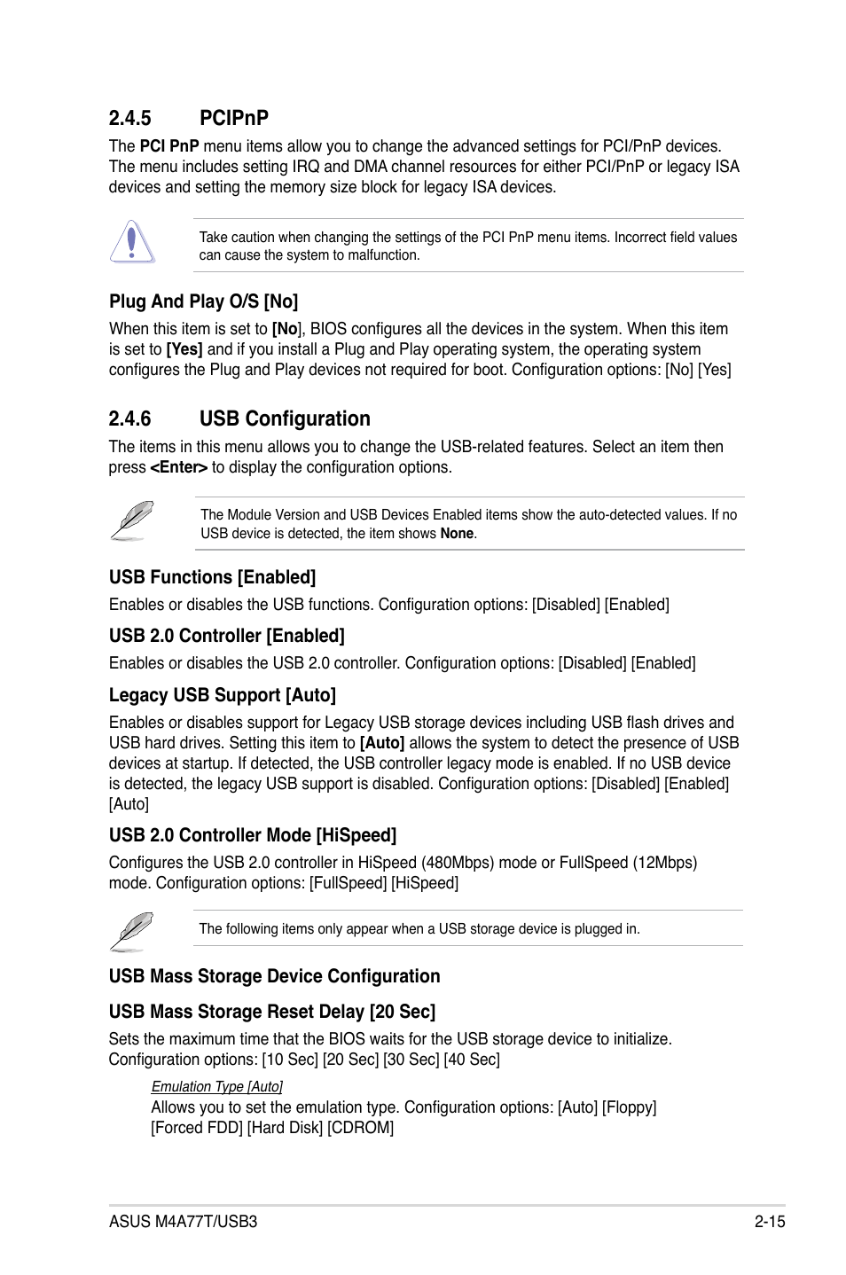 5 pcipnp, 6 usb configuration, Pcipnp -15 | Usb configuration -15 | Asus M4A77T/USB3 User Manual | Page 53 / 62