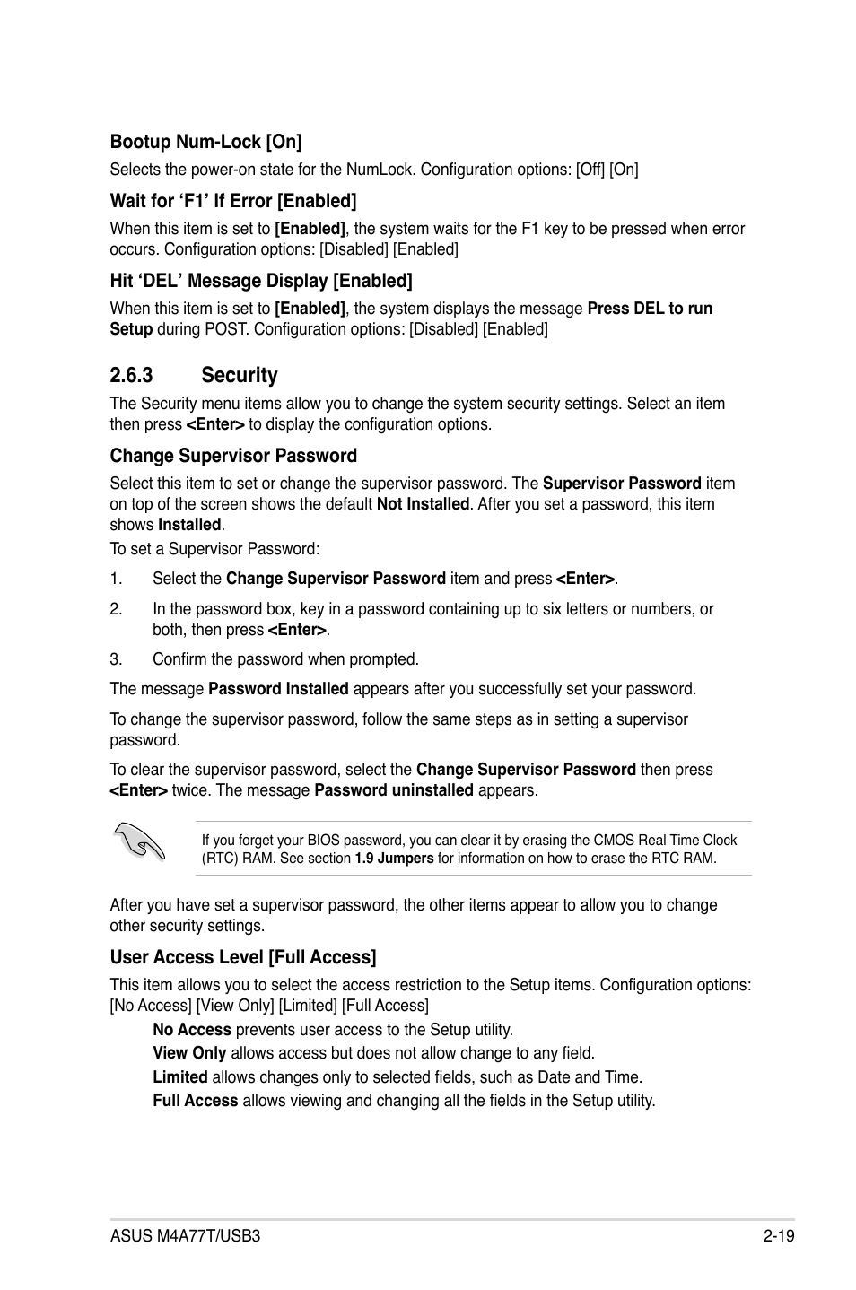 3 security, Security -19 | Asus M4A77T/USB3 User Manual | Page 57 / 62